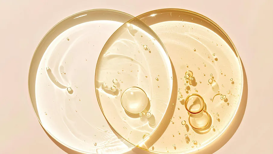 Close-up of clear skincare serum textures