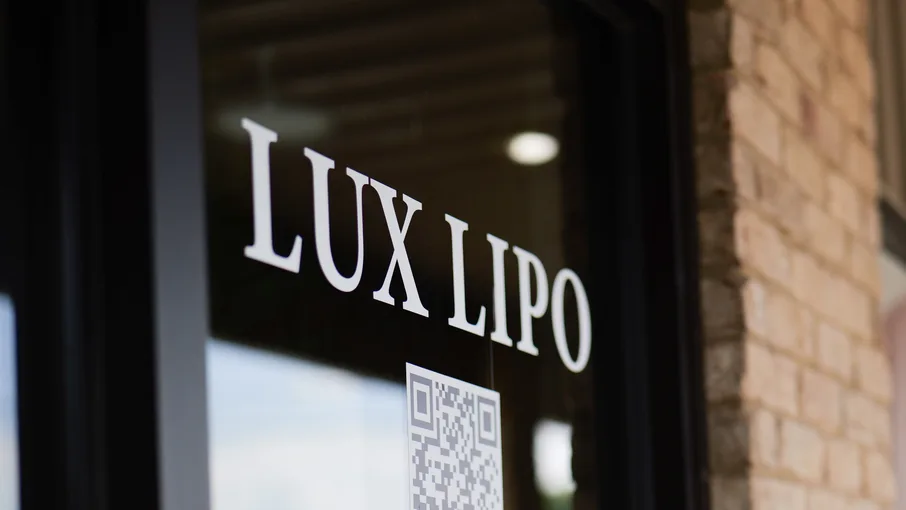 The Lux Lipo clinic door at 3800B S Caraway Rd, Jonesboro