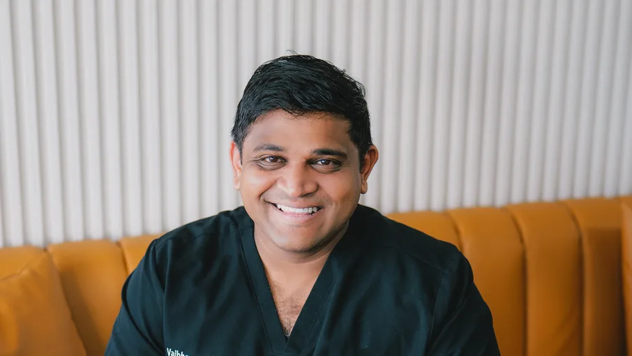 Dr. Vaibhav Desai, MD, seated at Lux Lipo in Jonesboro